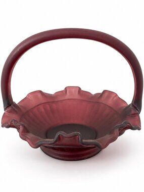 Vintage Plum Satin Glass Basket | Ruffled Edge | Collectible Home Decor